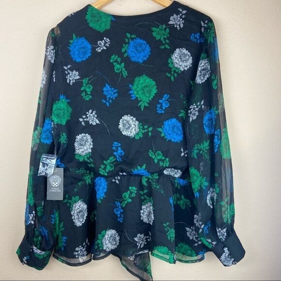 Vince Camuto- Floral-Print Cinched-Waist Top - Picture 6 of 9